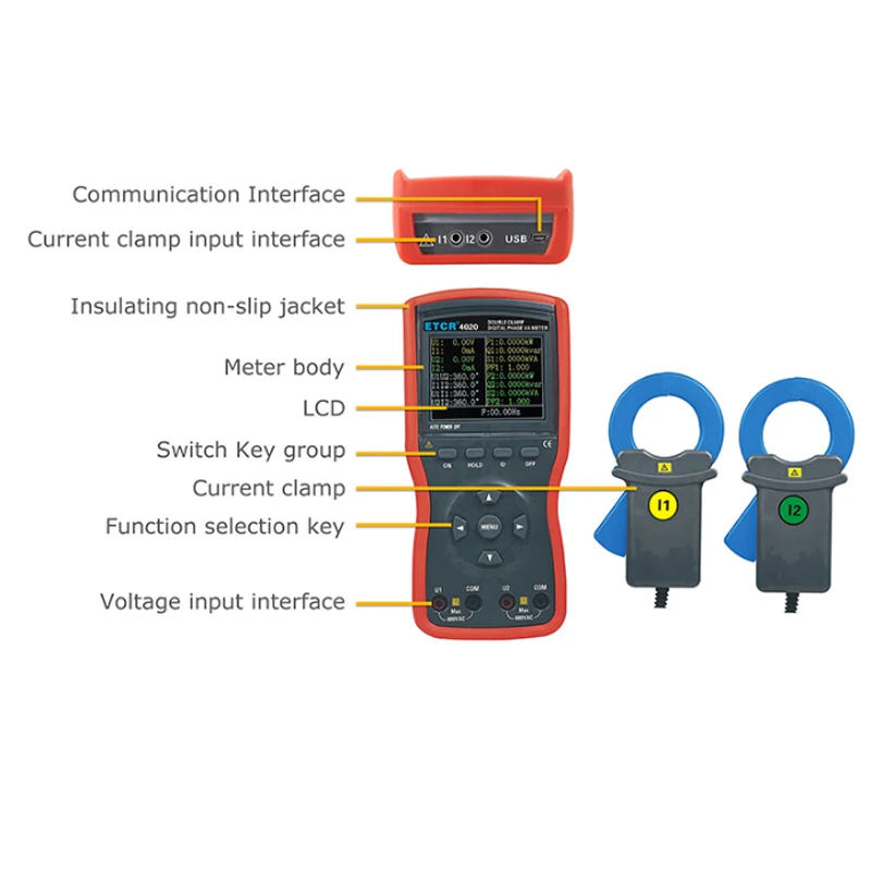 ETCR4020 Phase Voltammeter Double Clamp Digital 600V Large Caliber Intelligent P