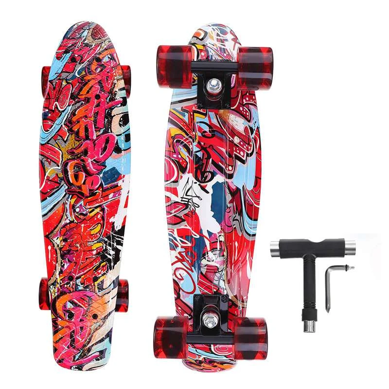22 inch Skateboard Retro Longboard Skate Graphic Galaxy Double Kick  Waterproof Cool Painting Beginners Teen Boys Girls Kids| | - AliExpress