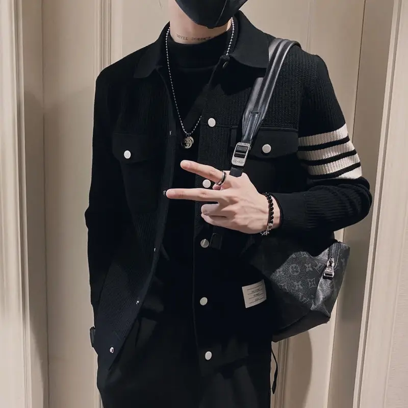 Autumn Winter KPOP Fashion Style Harajuku Slim Fit Outerwear Loose Casual All Match Knitwear Lapel Cardigan Pockets Sweaters