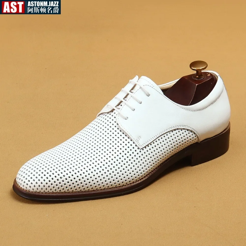 Formal Shoes for Men High Quality Genuine Leather Designer Social Lace Up Shoe Man Wedding Dress Oxford Shoes White Breathable