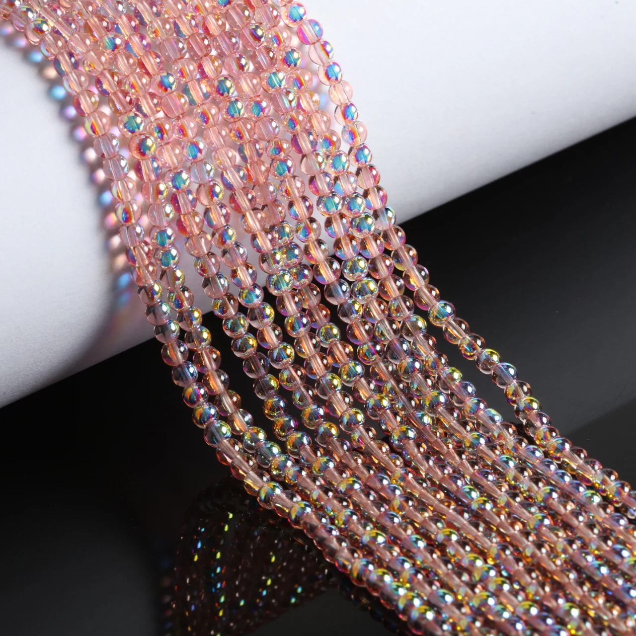 Iridescent Round Glass Beads for Jewelry Making – 4mm DIY Crafting Accessories