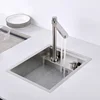 Brushed Kitchen Sink Hidden Single Bowl Small Size Stainless Steel Sink Concealed Lifting Tap Kitchen Sink 1