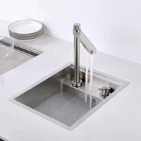 Brushed Kitchen Sink Hidden Single Bowl Small Size Stainless Steel Sink Concealed Lifting Tap Kitchen Sink 1