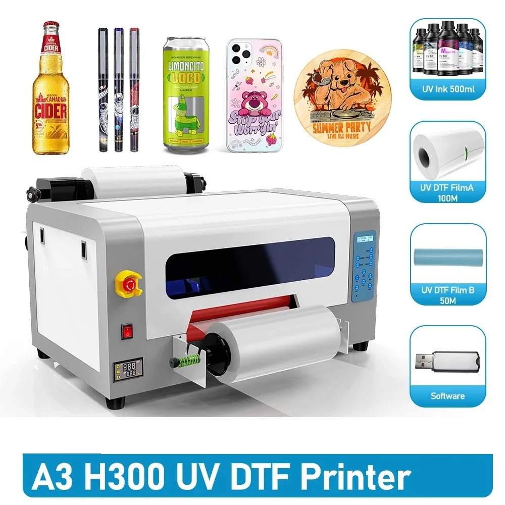 A3 30CM 13inch uv dtf printer machine with dual eps xp600 print heads auto laminator sticker printer for glass wood car gift box