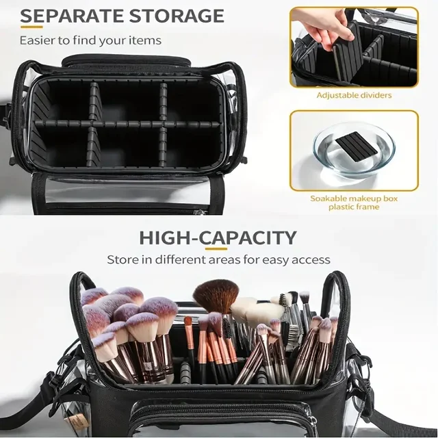 55832-99dbd3.jpg Makeup Brush Holder Backpack Makeup Artist Travel Case Clear Waterproof Cosmetic Organizer Bag With Adjustable Strap And Divider