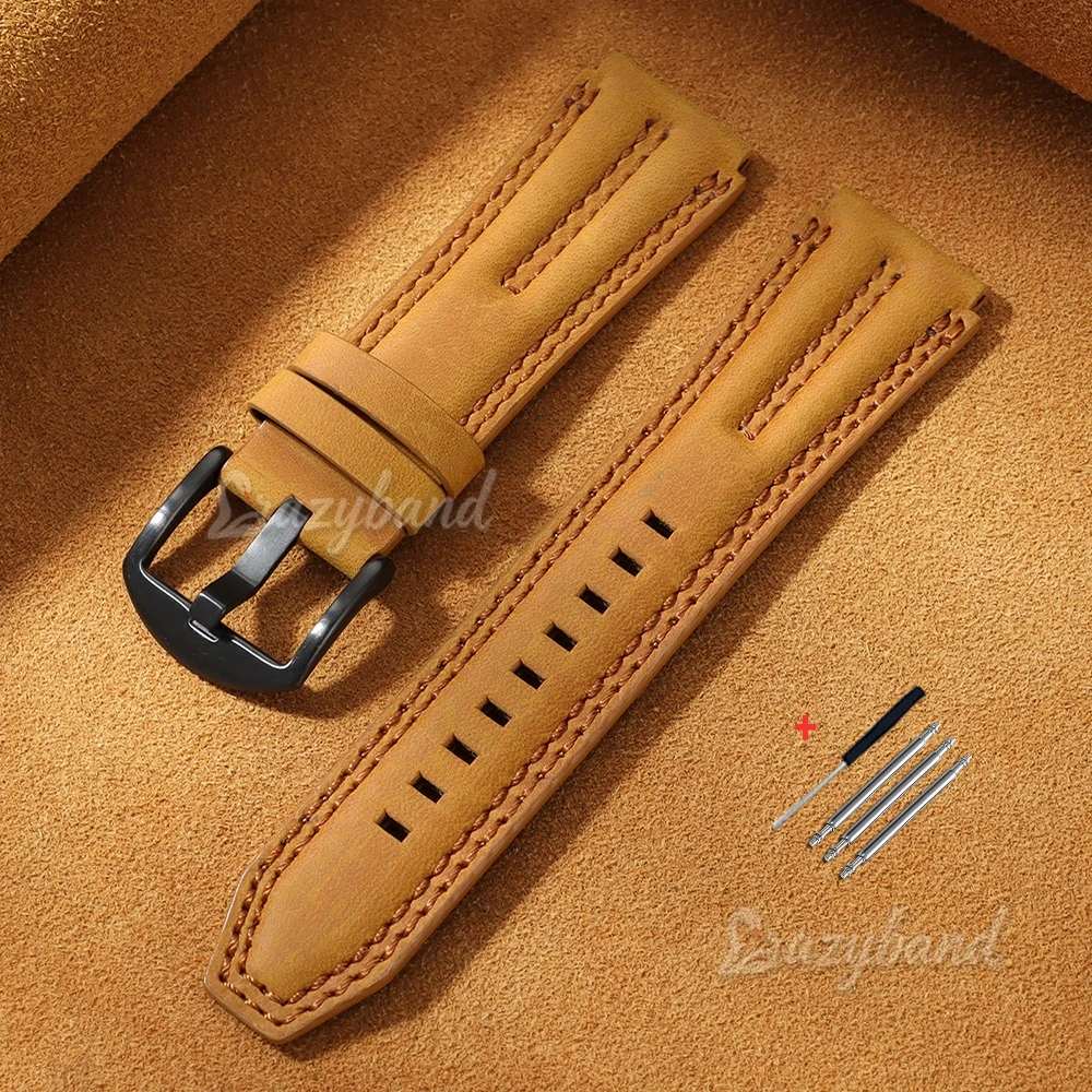 Vintage Leather Watch Band - 22mm Retro Cowhide Strap, Soft Business Style