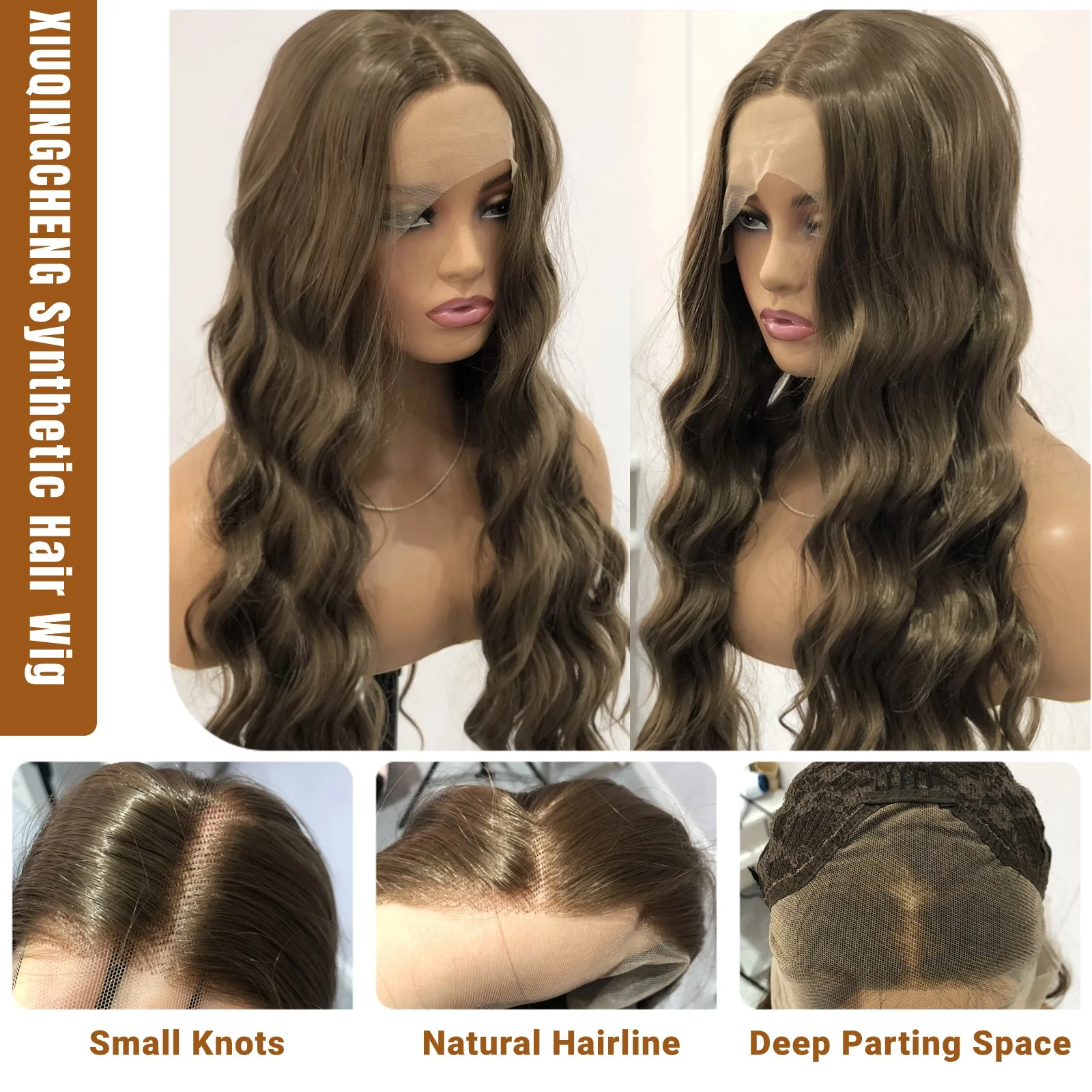 Brown Wig Synthetic Lace Wig Honey Brown Wavy Long Lace Front Glueless Hair for Women synthetic wig
