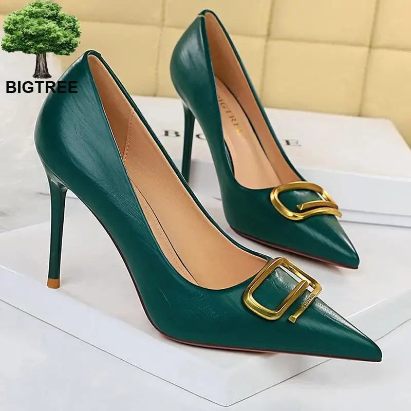 BIGTREE Shoes Metal Button Women Pumps 