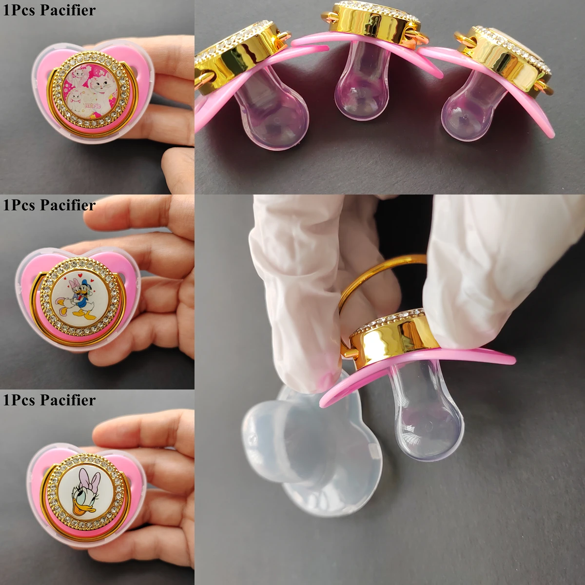 1 Pz Daisy Donald Duck Cat Anime Cartoon Image Bling Luxury Dummy Succhietto Per Neonati Infant Bpa Free Babyshower Regalo 0-36M