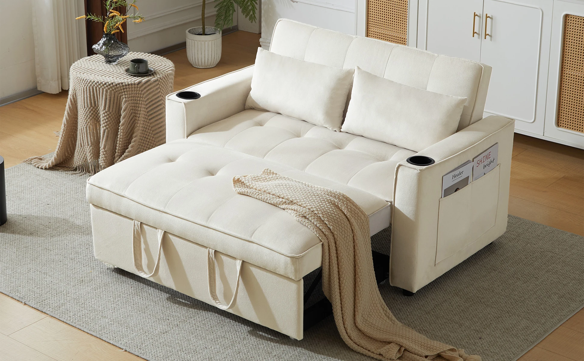 PINGGO Multifunktionales Klappsofa mit Getränkehalter und Kissen, geeignet für Wohnzimmer, Schlafzimmer, Heimkino, Apartment. – Detail 1