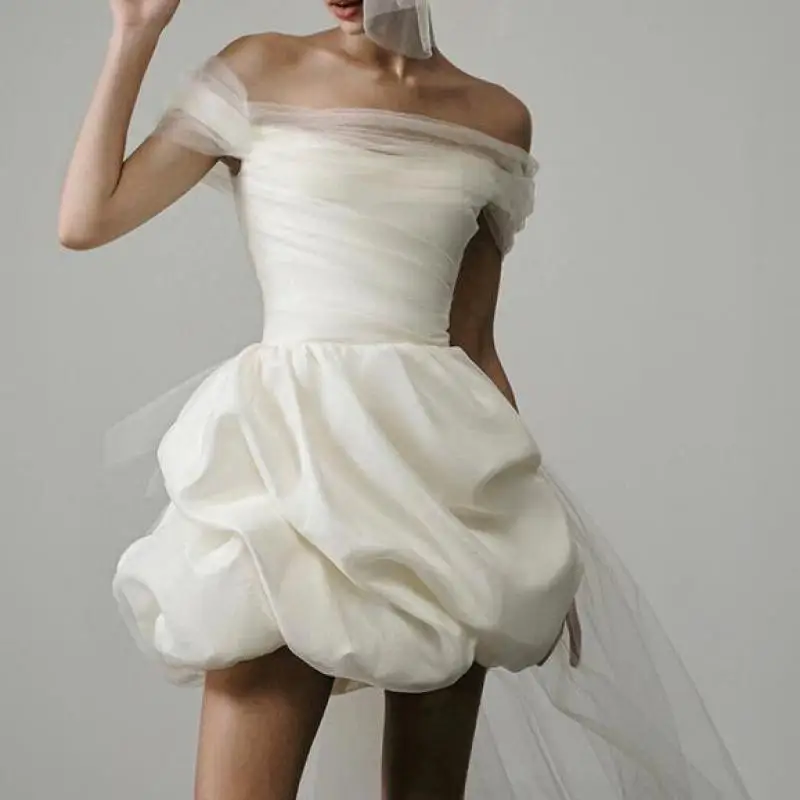 Newest Short Wedding Dresses Classic Elegant Boat Neck Simple Bridal Dress Backless Sexy Vestidos De Novia Customized 4