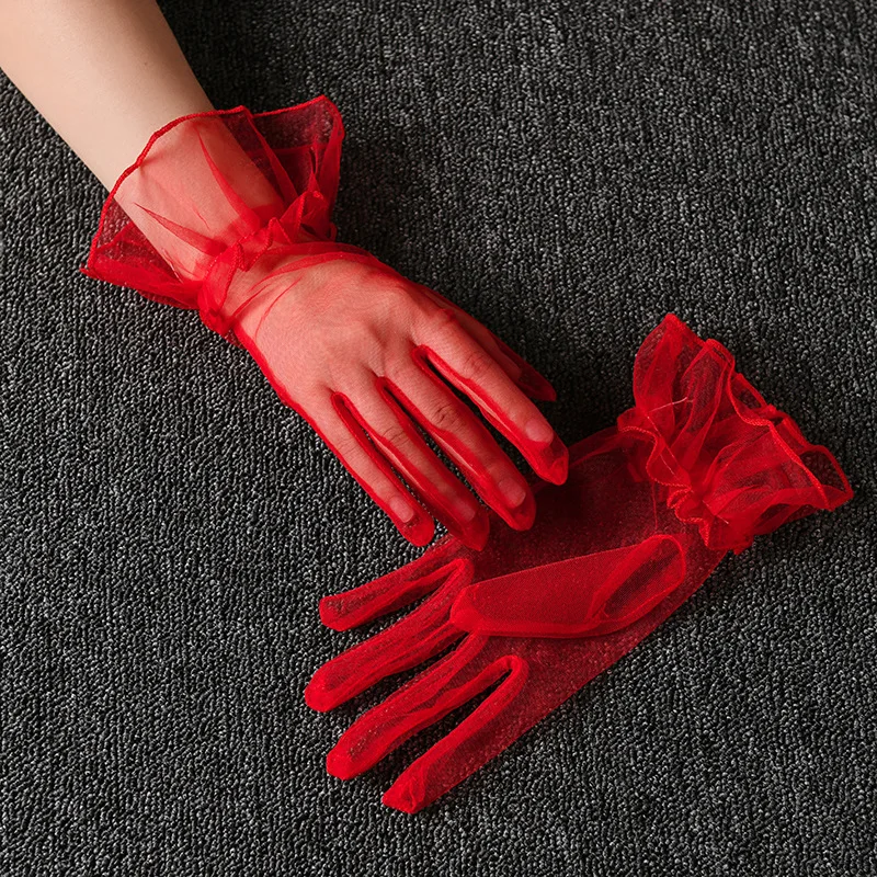 Sexy Thin Transparent Solid Short Fingerless Gloves Soft Breathable Net Yarn Mesh Women Performance Party Etiquette Elasticity