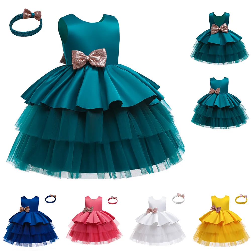 

Children's Dress Girl's Bowknot Brilliant Flower Layered Dress Cake Princess Dress Performance Tutu Gown Vestidos For Kids