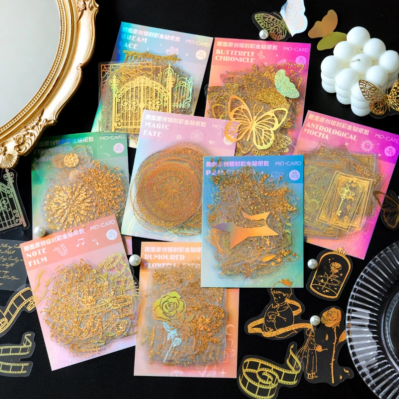 45 pcs/pack Golden Secret Realm Vintage Stickers Flower Butterfly Carved Lace Snowflake Decorative Paper for Gift Scrapbooking
