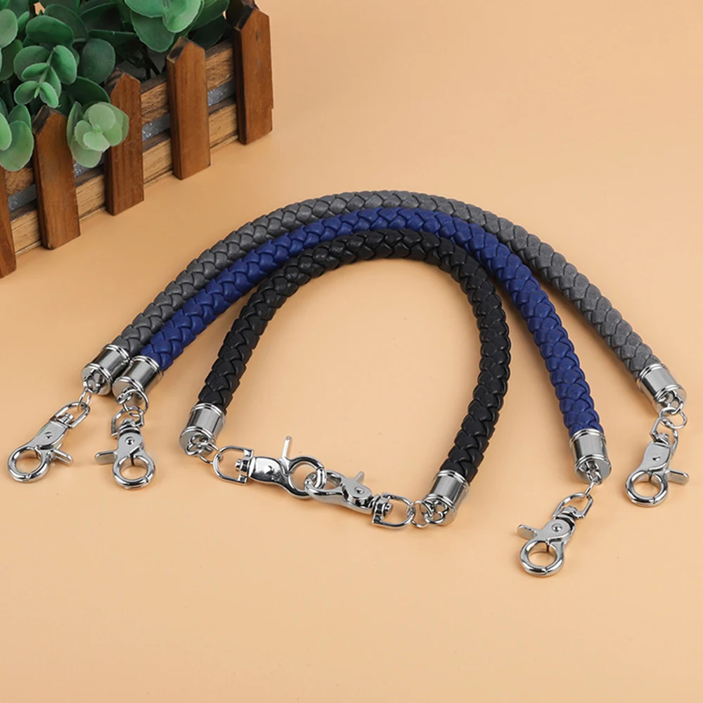

45cm Shoulder Bag Strap PU Leather Braided Rope Handles Silver Metal Hook Buckle Bag Handle Detachable Replacement Handbag Belt