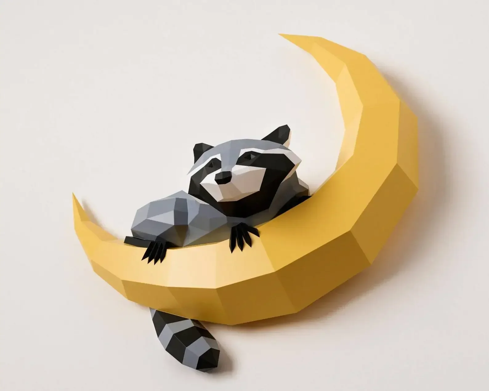 62cm Handmade DIY Geometric Origami Model High Raccoon on The Moon 3D Animal Sculpture Raccoon Papercraft Bedroom Living Room