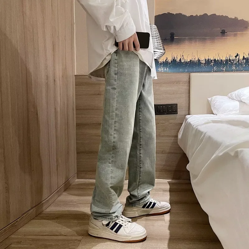 남성용 루즈핏 청바지, 스트레이트 벨 하의, 다용도 한국 스타일, 얇은 바지, 용수철 가을, 9/4, 트렌디