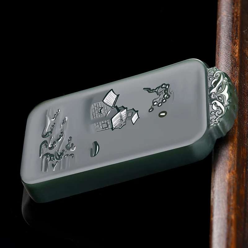 High Quality Natural Hetian Qing Jade Pendant Hand Carved Jewelry Accessories Gift Exquisite Elegant Necklace