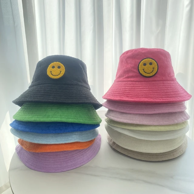 Smiling face Patch Bucket Hat Women Korean Style Fisherman Hat Solid  Climbing Outdoor Sunscreen Panama Bob Hip Hop Caps - AliExpress