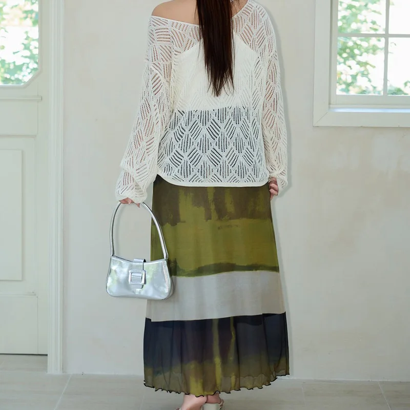 Plus Size Women's Sets Casual Vacation Premium Painting Art Mesh A-Line Skirt And Halter U-collar Base Fashion Camis 2 Pieces