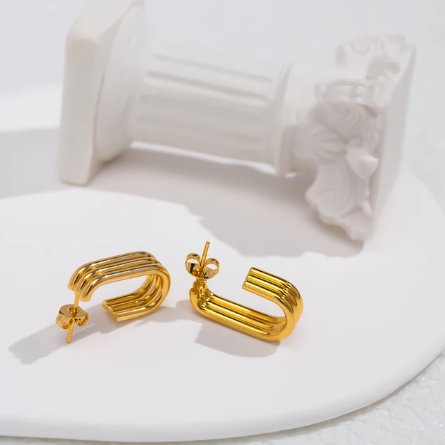 Three Layer J-shaped Stainless Steel Earrings for Woman Simple Design Style Jewelry To Showcase Personality 5