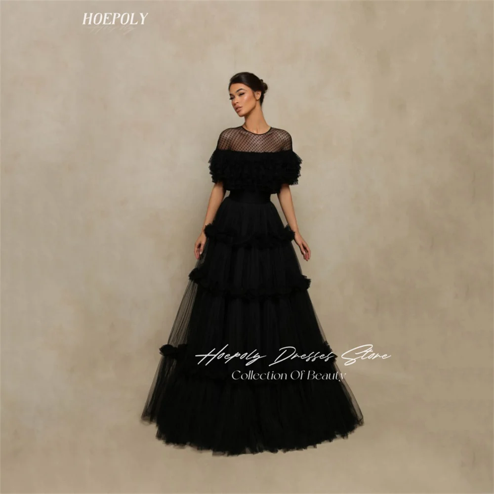 

Hoepoly A-Line O Neckline Prom Dress Short Sleeves With Floor Length Evening Elegant Party Dress For Women2023