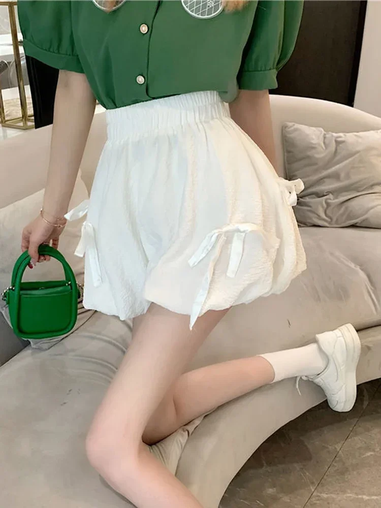 2024 Sweet Fashion Loose Bloomers Shorts Women High Waist Korean Preppy Style Short Pants Casual Design All Match Solid Shorts
