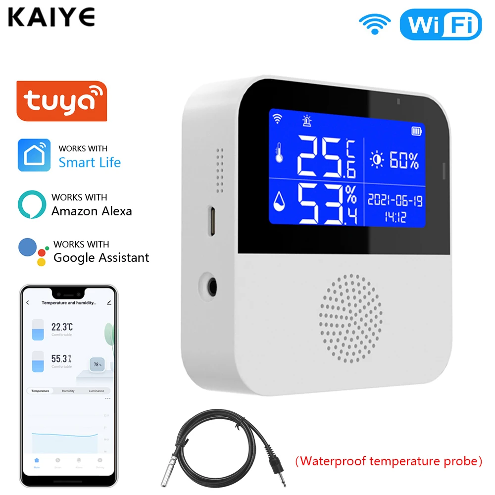 Датчик температуры и влажности Tuya Smart Home с Wi-Fi сигнализацией комнатный уличный