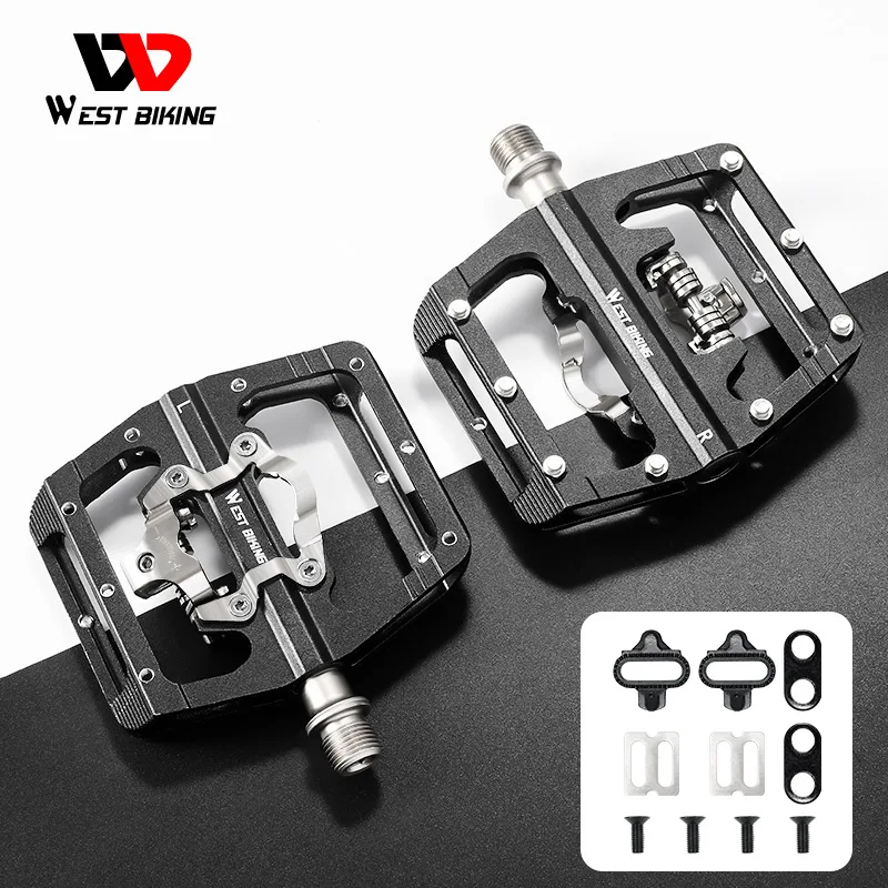 

WEST BIKING Bicycle Pedals 2 In 1 SPD Self-Locking Anti-slip Flat Pedals 3 Bearings Foot Pedal MTB Road Bike Pedal Bike Parts