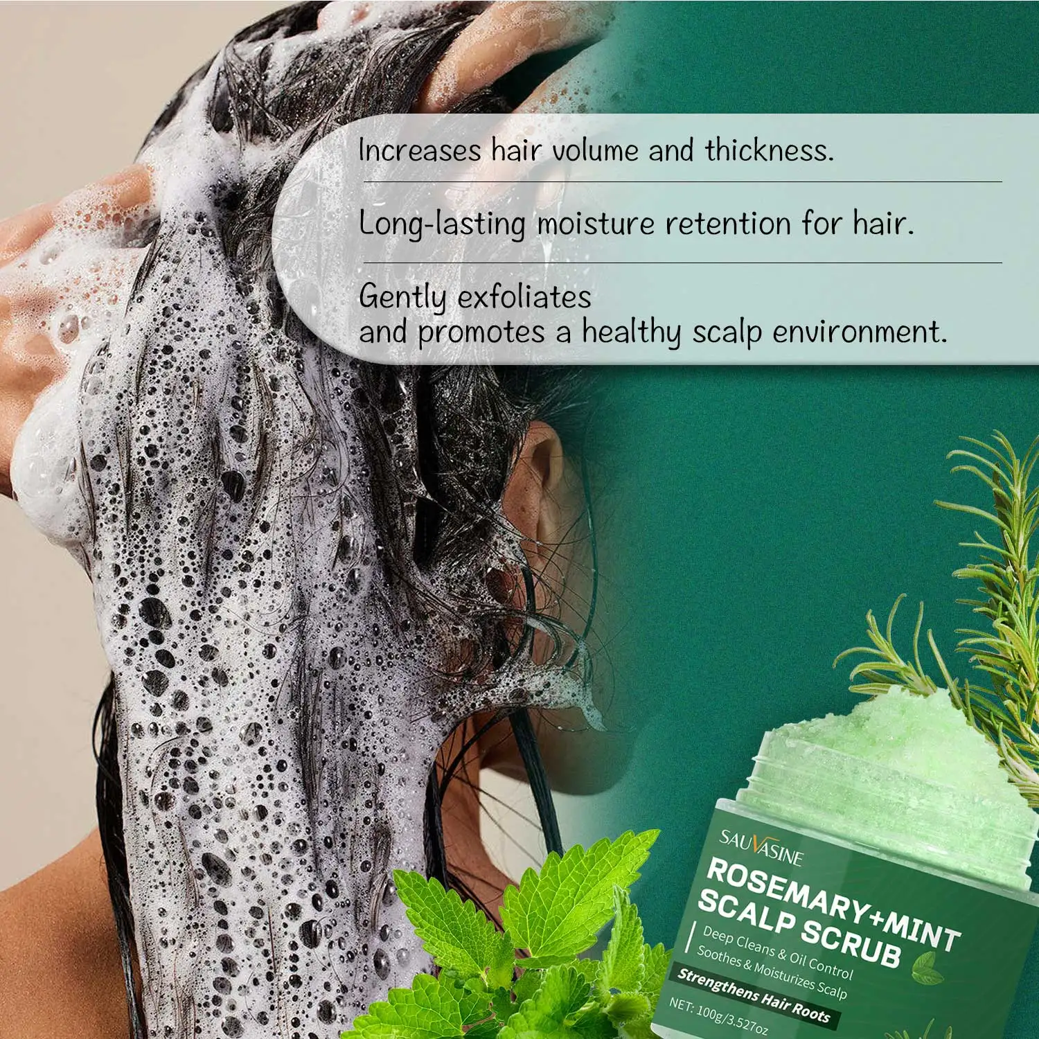 100g Rosemary Mint Scalp Scrub Deep Cleansing Refreshing Oil Control Rosemary Shampoo for Strengthens Hair Nourishing the Scalp 3