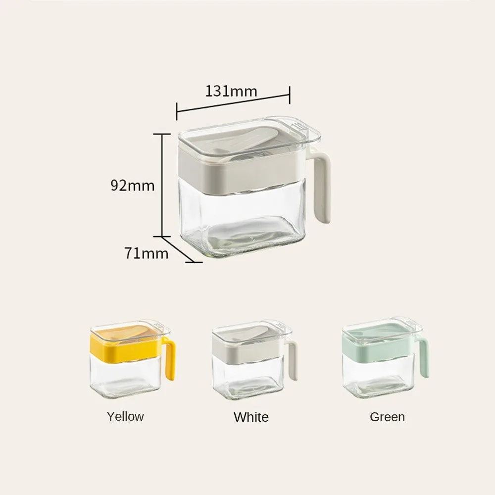 Glass Seasoning Box With Spoon Dustproof Lid Clear Countertop Spice Condiment Salt Sugar Storage Jar Container Kitchen Supplies 6