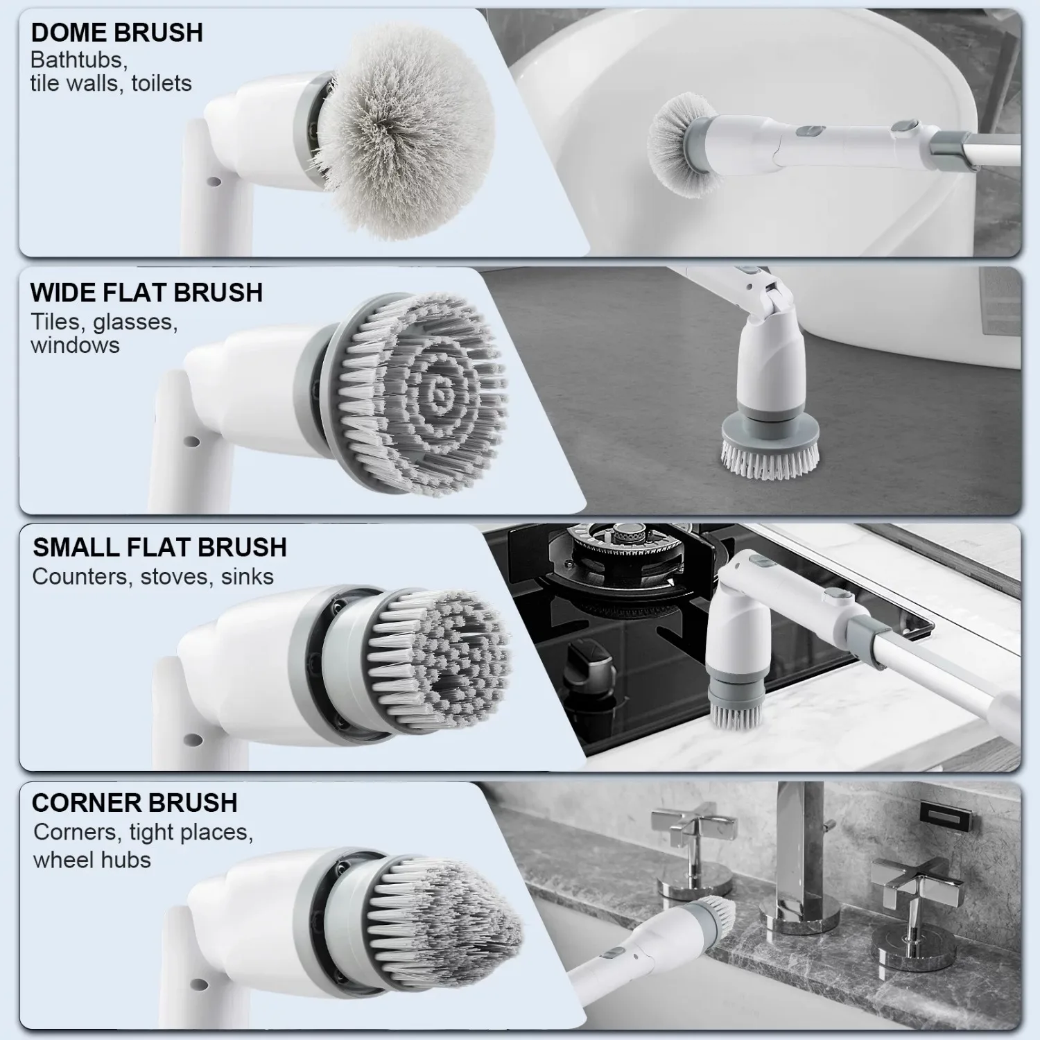 Electric Spin Scrubber 360 Cordless Bathroom Cleaning Brush with 4 Replaceable Brush Heads Adjustable Extension Handle for Tub