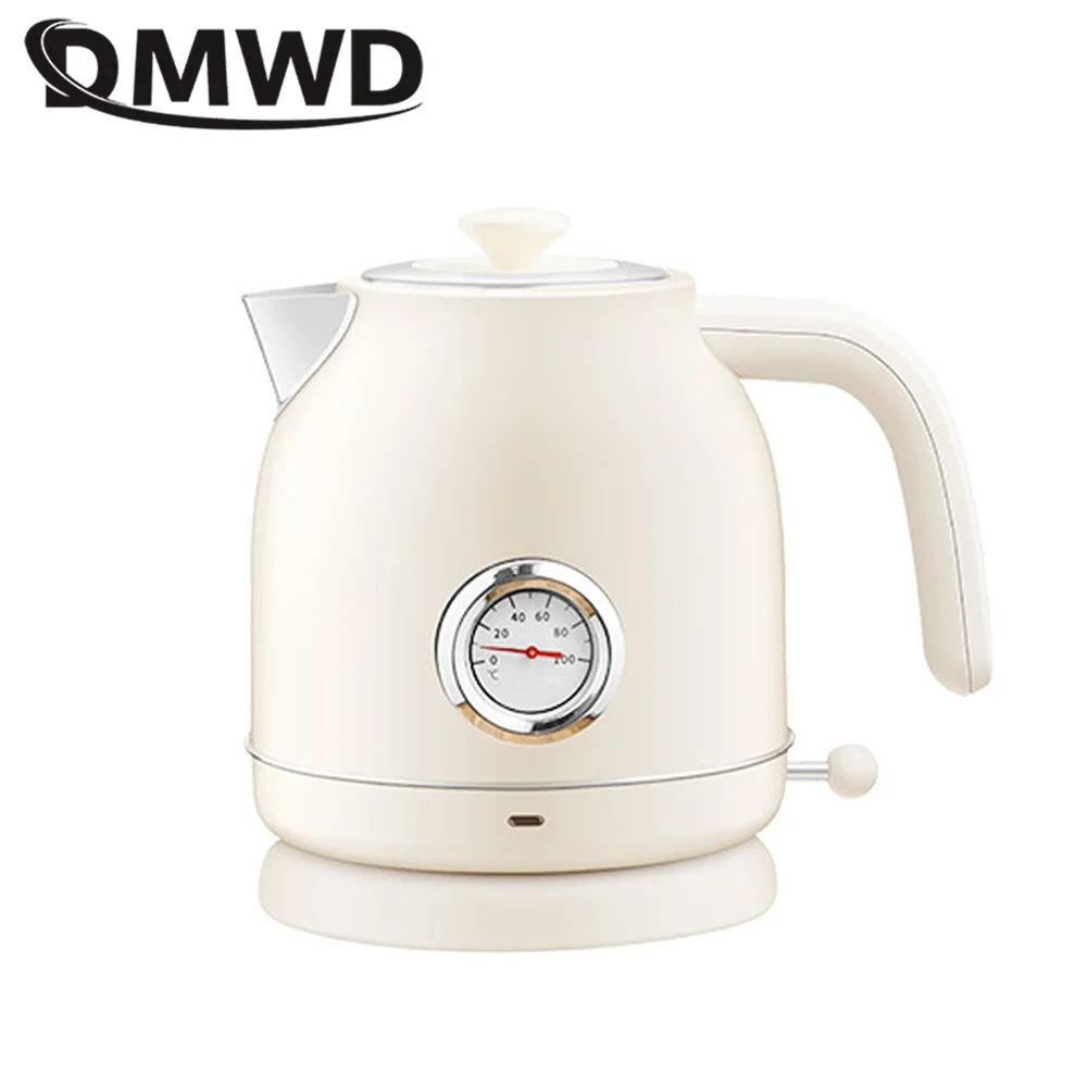 DMWD Household Retro Kettle Electric Water Boiler 1.7L Heating Pot  304 Stainless Steel Tea Pot Potable Coffee Pot Thermometer 3