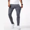 Men Multi Pocket Small Slim High Street Jeans Male Fashion Casual Pencil Elasticity Denim Pants Comfortable Wash Solid Trousers