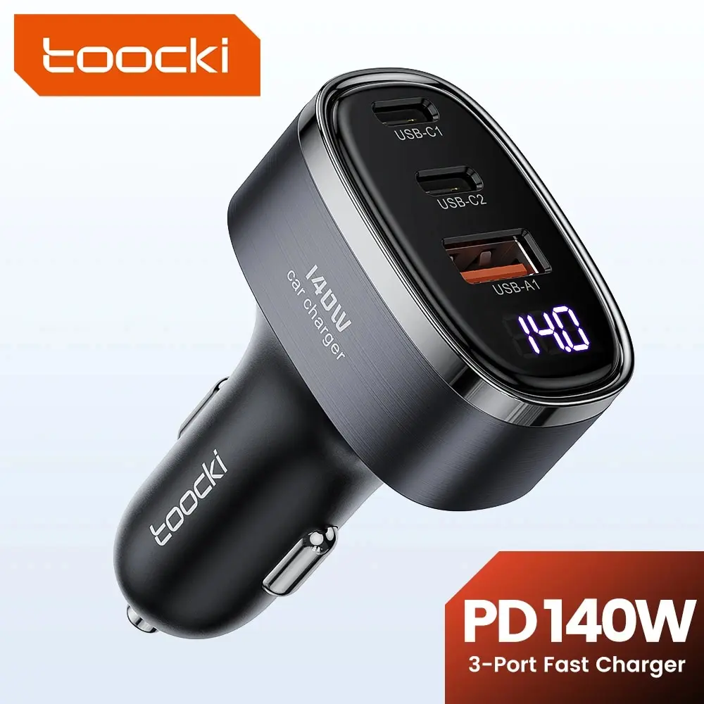 Caricabatteria Da Auto Toocki 140W Pd 65W Qc 4.0 Type-C 45W Qc 3.0 Caricabatterie Rapido Con Display A Led Caricabatterie Rapido Per Iphone 15 Xiaomi 