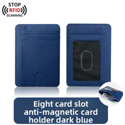 Slim RFID Blocking Leather Wallet - 8 Slot Card Holder & Anti - Theft Money Case (Dark Blue)
