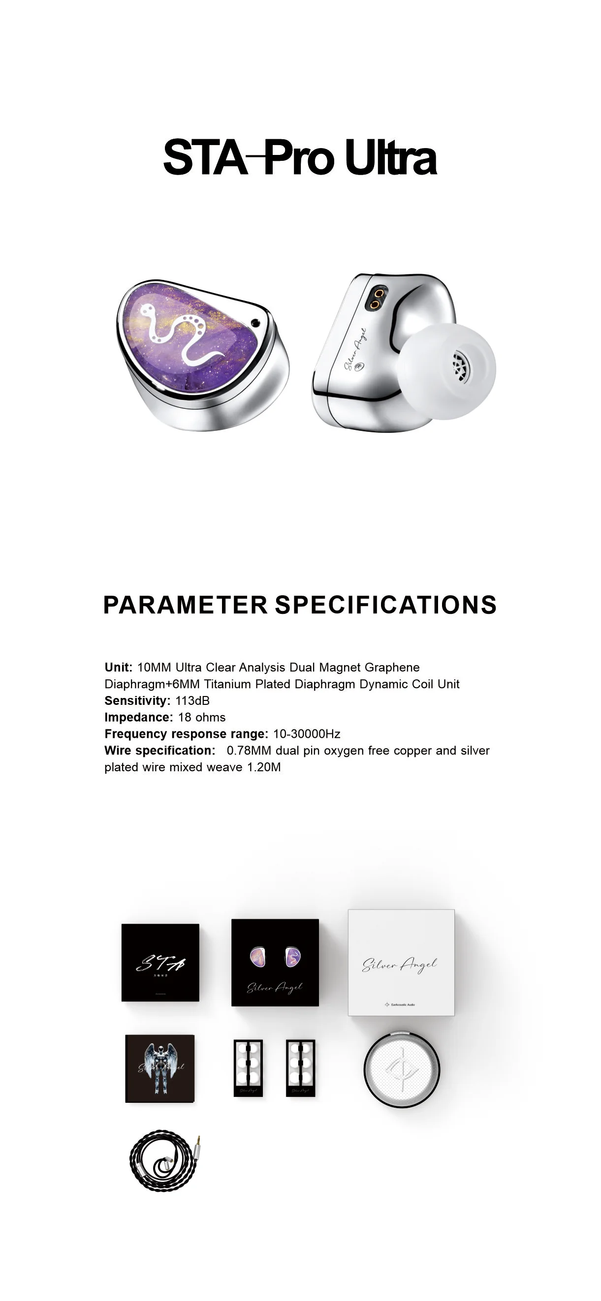 TFZ EarAcoustic Audio Silver Angel STA-Pro 10MM +6MM Polymer Diaphragm HiFi Music Monitor DJ Studio Audiophiles In-Ear Earphones