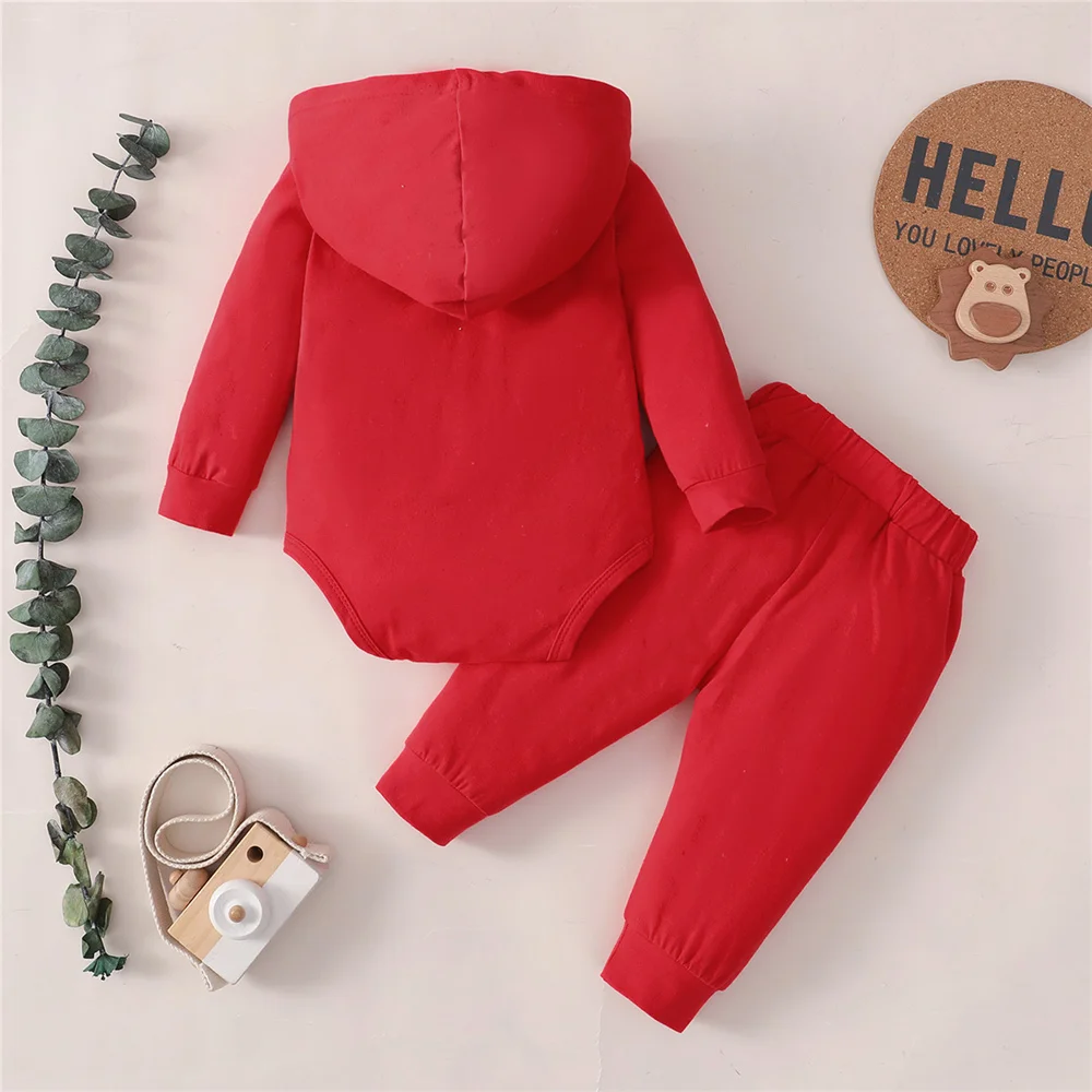 2PCS Long Sleeve Hoodie Jumpsuit Newborn Baby Cloth Set 