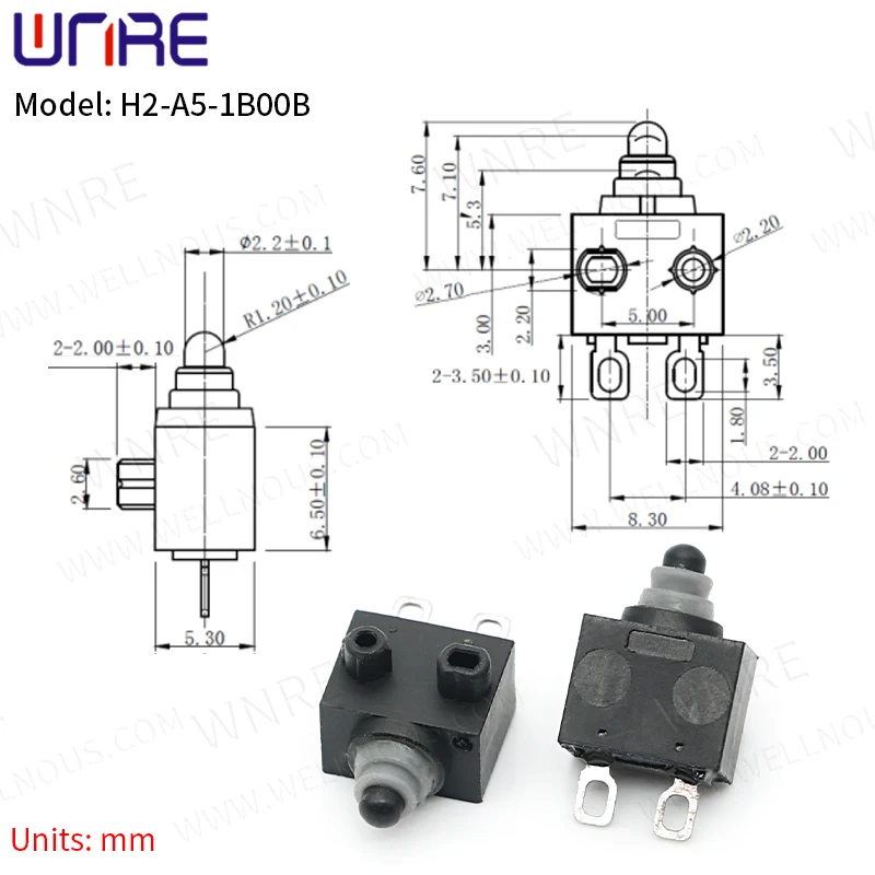 thumbnail image 1 of Microinterruptor momentáneo H2 H3-A, interruptor de límite mini de 2/3 pines, interruptor pulsador impermeable con reinicio automático, 1 of 4