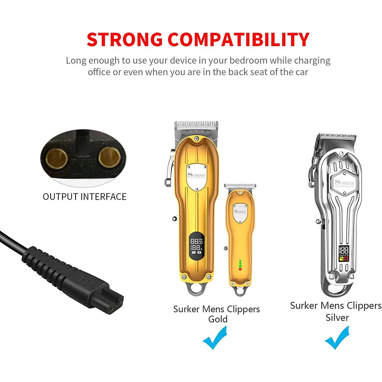 Hair Clipper Charger Cord Compatible with SURKER Mens Hair Grooming Trimmer K7S K7S-Silver K7S-Gold K9S SK-1616 Replacement Power