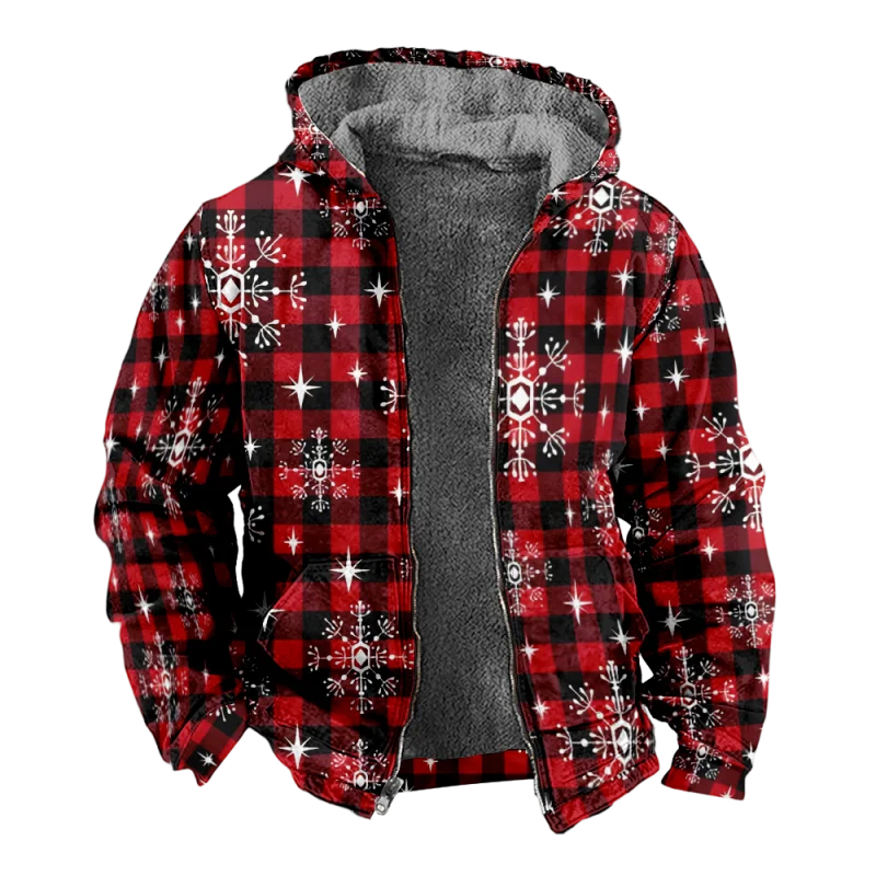 Christmas Creative Cotton Coat Hooded Sweater Casual Print Men's Fur Loop Arctic Velvet Zipper Patch Pocket Hooded Sweater a04