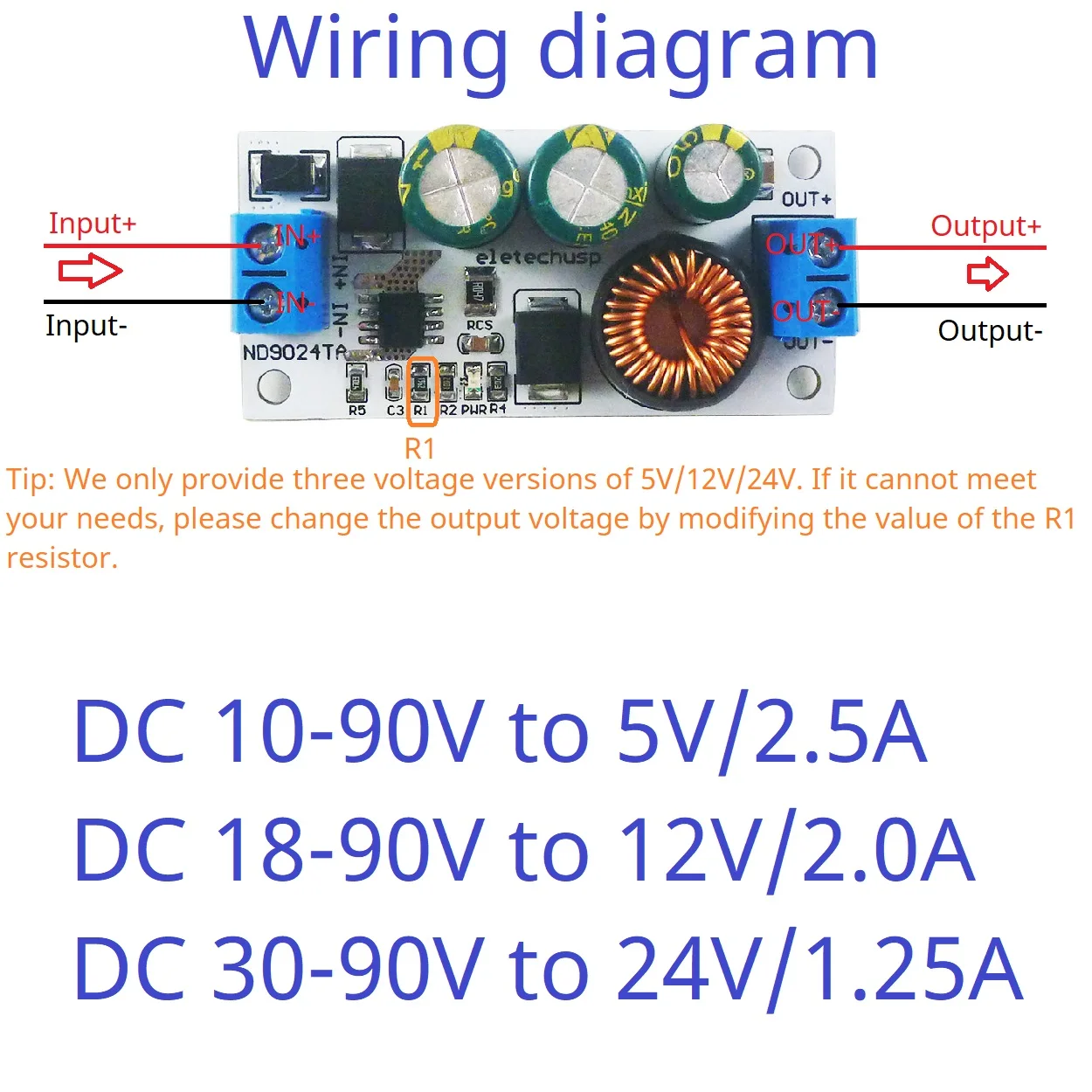 DC-DC 컨버터 고전압 벅 레귤레이터 모듈, Lion Lipo LiFePO4 납산 태양 전지, 2.5A DC 10-90V  5V, 12V, 24V