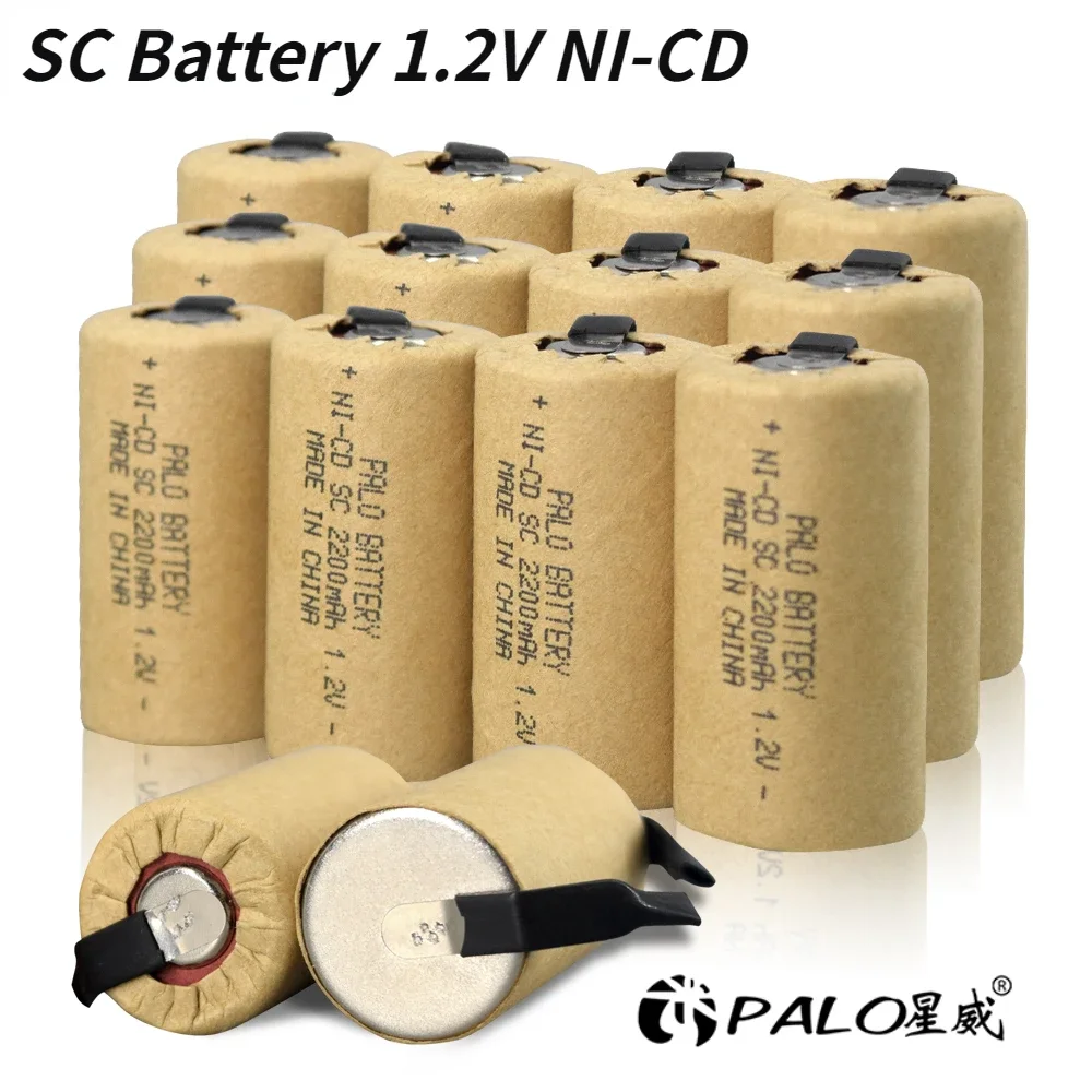 Pilha Recarregável do Sub c 2200 de 1.2 Volts da Bateria 1.2 v Nicd sc de Palo Ni-cd Mah com Guias da Soldadura para a Chave de Fenda Elétrica da Broca