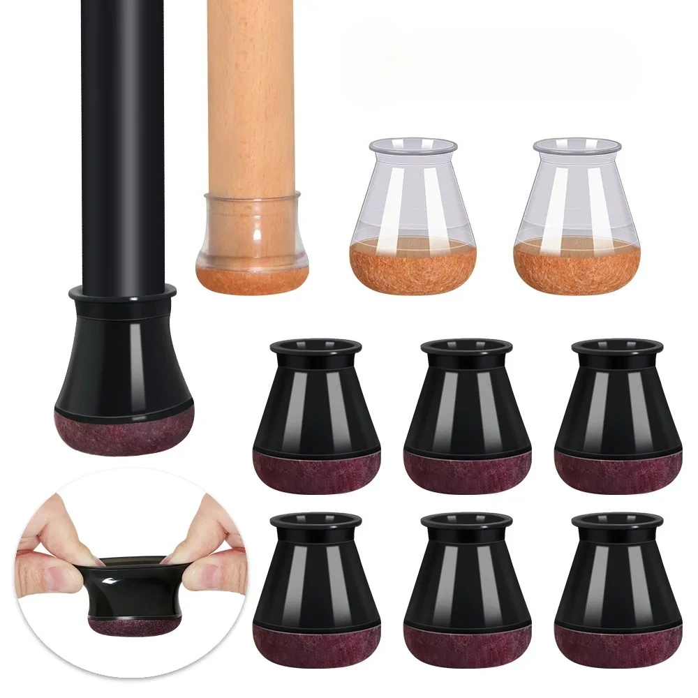 Silicone Chair Leg Floor Protectors with Felt Bottom - Set of 4