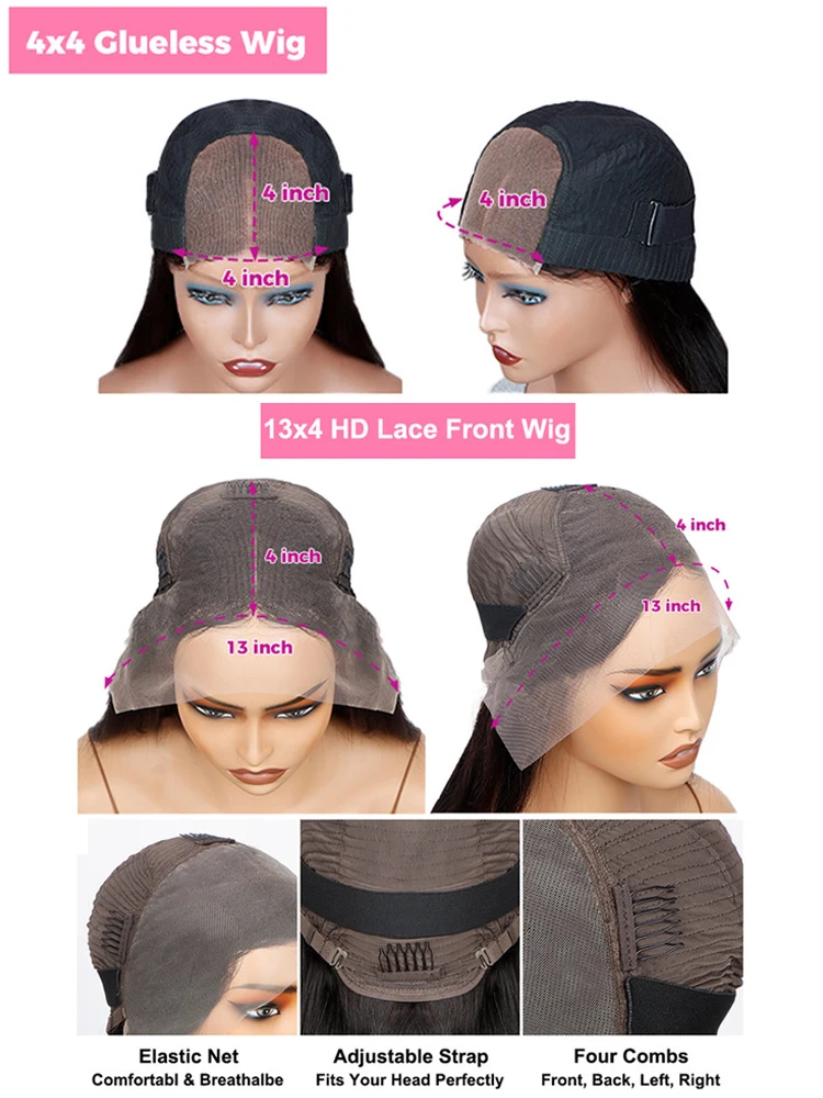 Lace Front Wig 13X6 HD Transparent Human Hair for Women 13&times;4 Pre Plucked Remy Brazilian Straight 4&times;4 Glueless