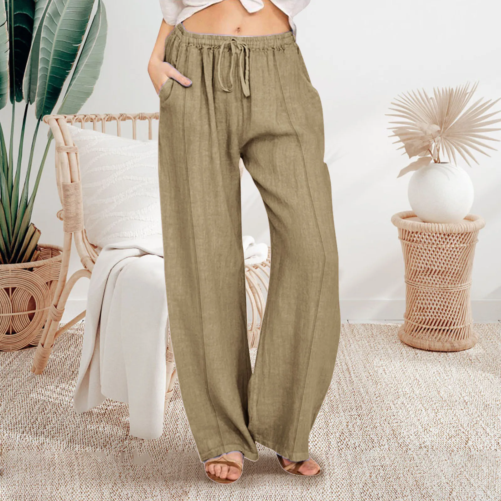 New Large Size Loose Cotton and Linen Casual Pants Women