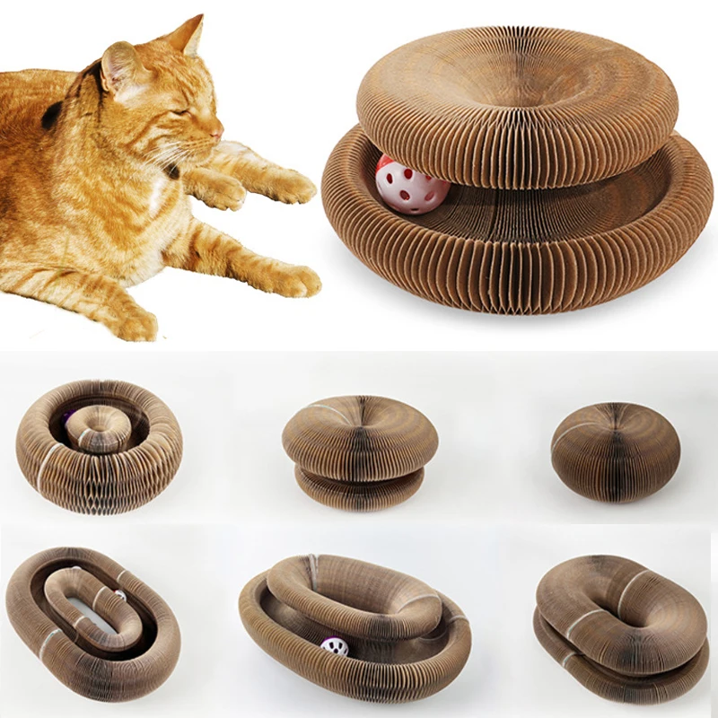 

Bell Cat Cat Cats Grinding Scratch Claw Frame Interactive Foldable Round Toys Corrugated Organ With Cat Climbing Board Toy