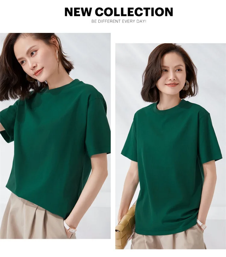Women T-shirts 2024 Summer Tops Solid Short Sleeve Loose O-neck 100% Cotton Casual Ladies Shirts Harajuku Korean Woman Tshirts