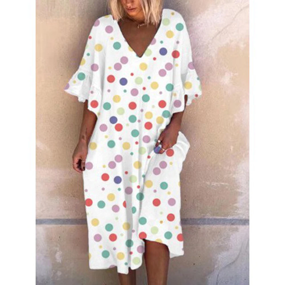 Women's new printed multicolor elegant party street fashion V-neck mini dress