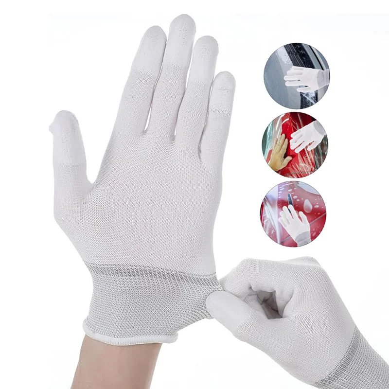 Car Wrapping Gloves 1Pair Car Vinyl Wrap Gloves Anti-Static Window Tinting Film Install Nylon PU Coated Fingertip Work Tools